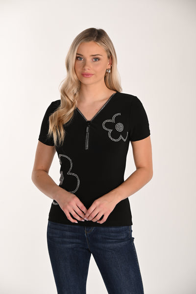 Sparkle Bloom V-Neck Tee Frank Lyman