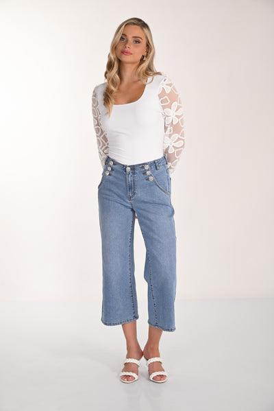 Button Crop Flare Jeans Frank Lyman
