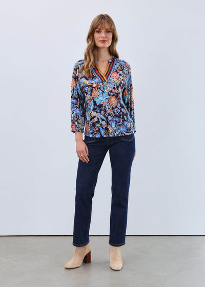 3/4 Sleeve Embellished Neck Top - Dream Pants