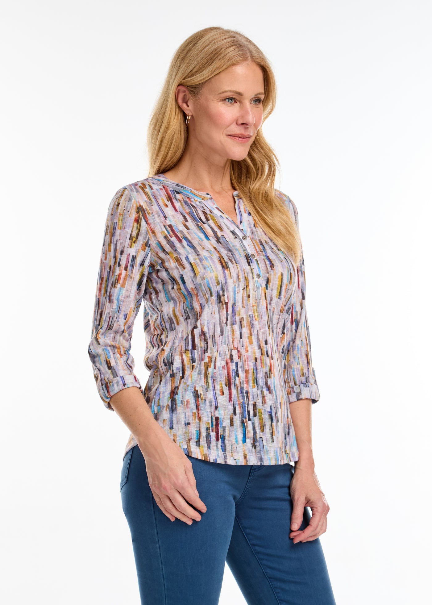 Printed 3/4 Sleeve Henley Top French Dressing Jeans