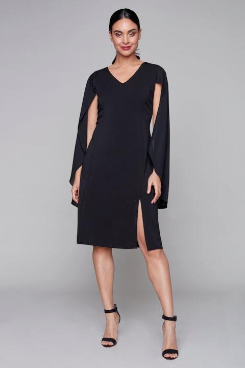 Dramatic Sleeves and Side Slit Dress Compli K