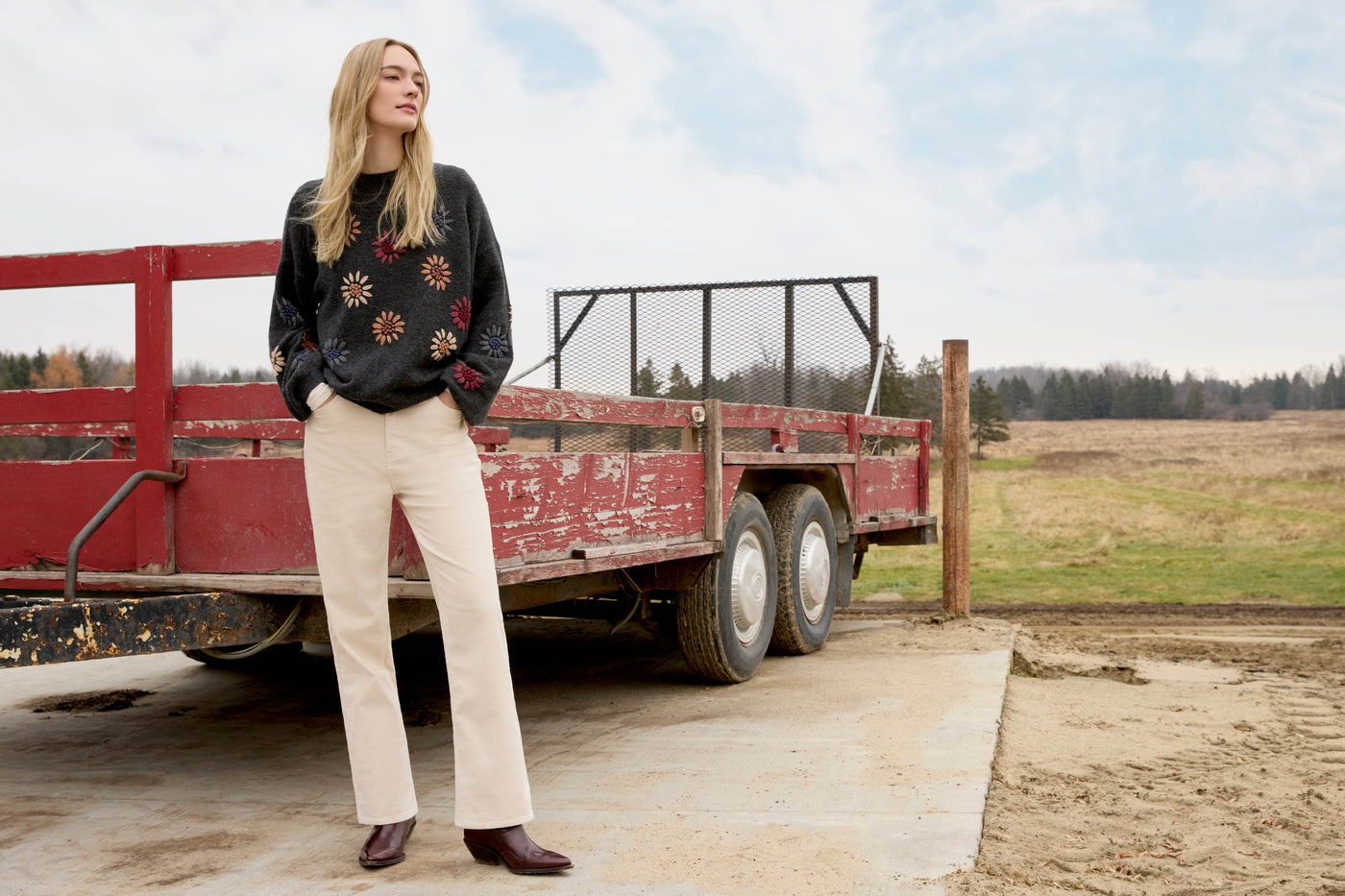 Mock Neck Sweater With Floral Embroidery - Dream Pants