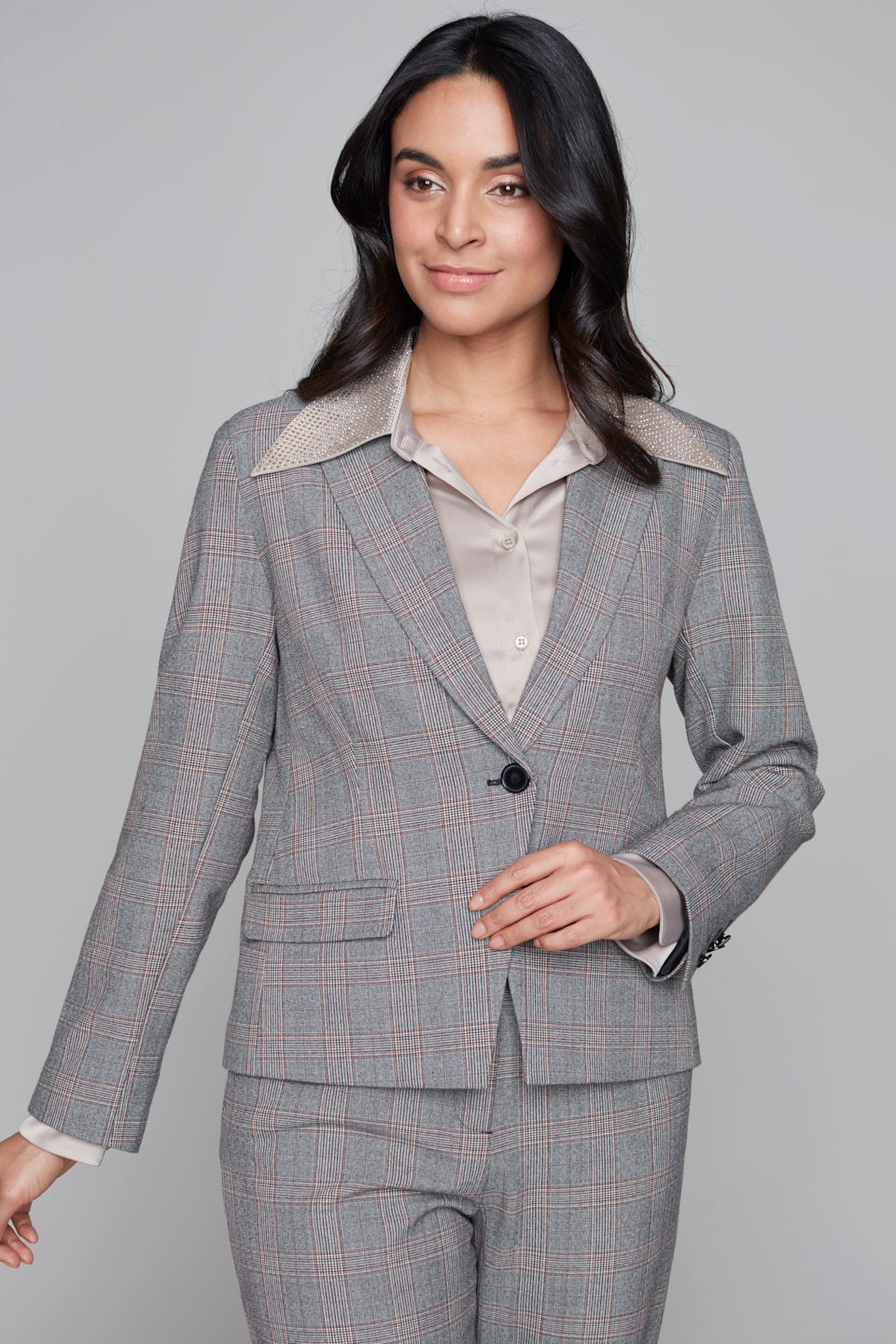 Woven Plaid Blazer Carre Noir