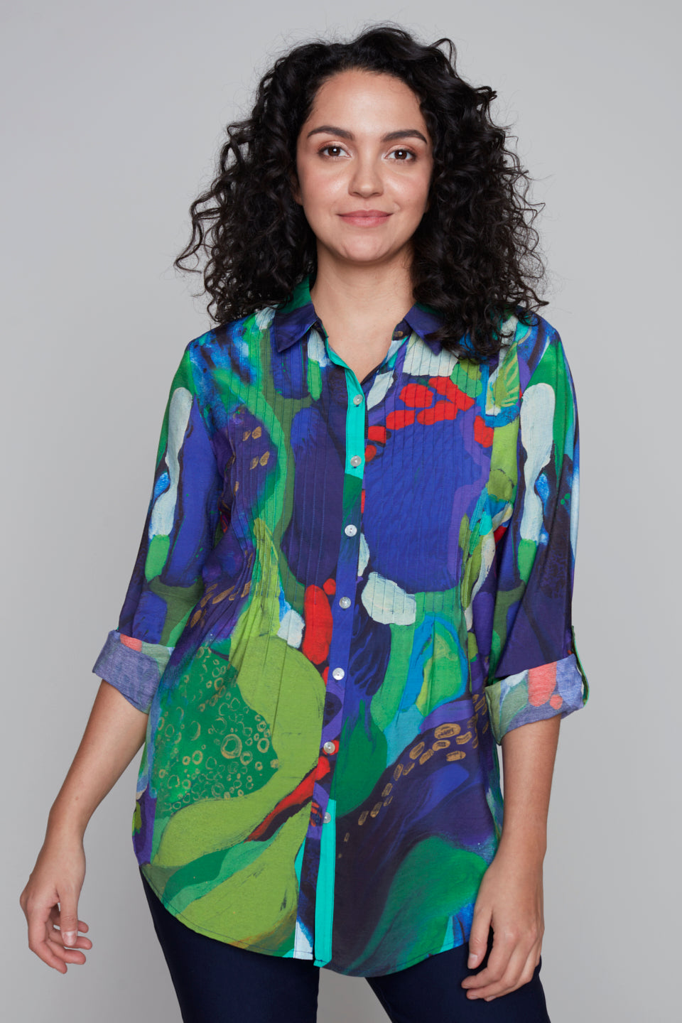 Colorful Abstract Print Button-Up Blouse Claire Desjardins