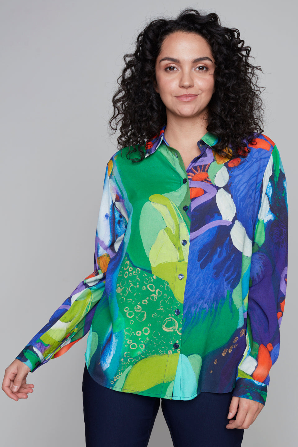 Bold Abstract Print Button-Up Blouse Claire Desjardins