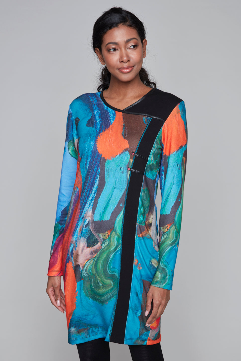 Abstract Print Tunic with Asymmetrical Detail Claire Desjardins