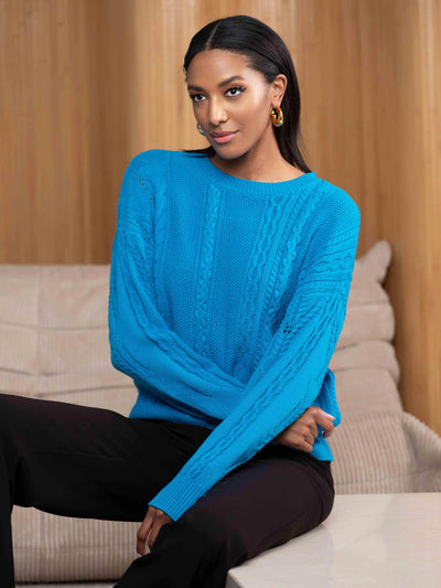 Cable Knit Round Neck Sweater - Dream Pants