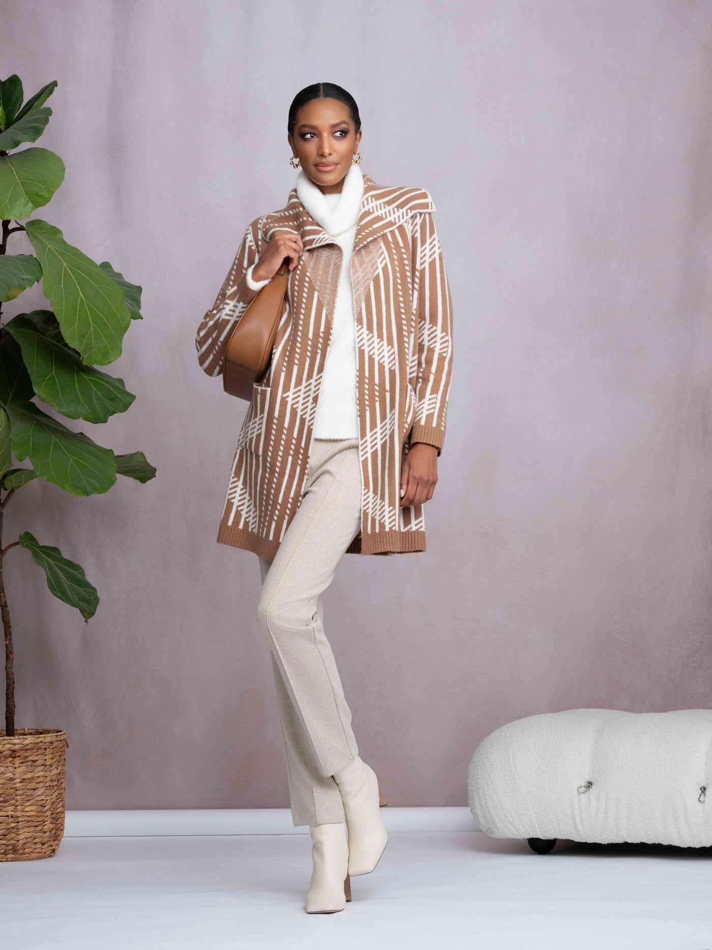 Long Patterned Knit Coat Alison Sheri