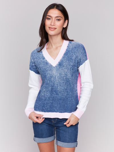 Color Block V-Neck Sweater Charlie B