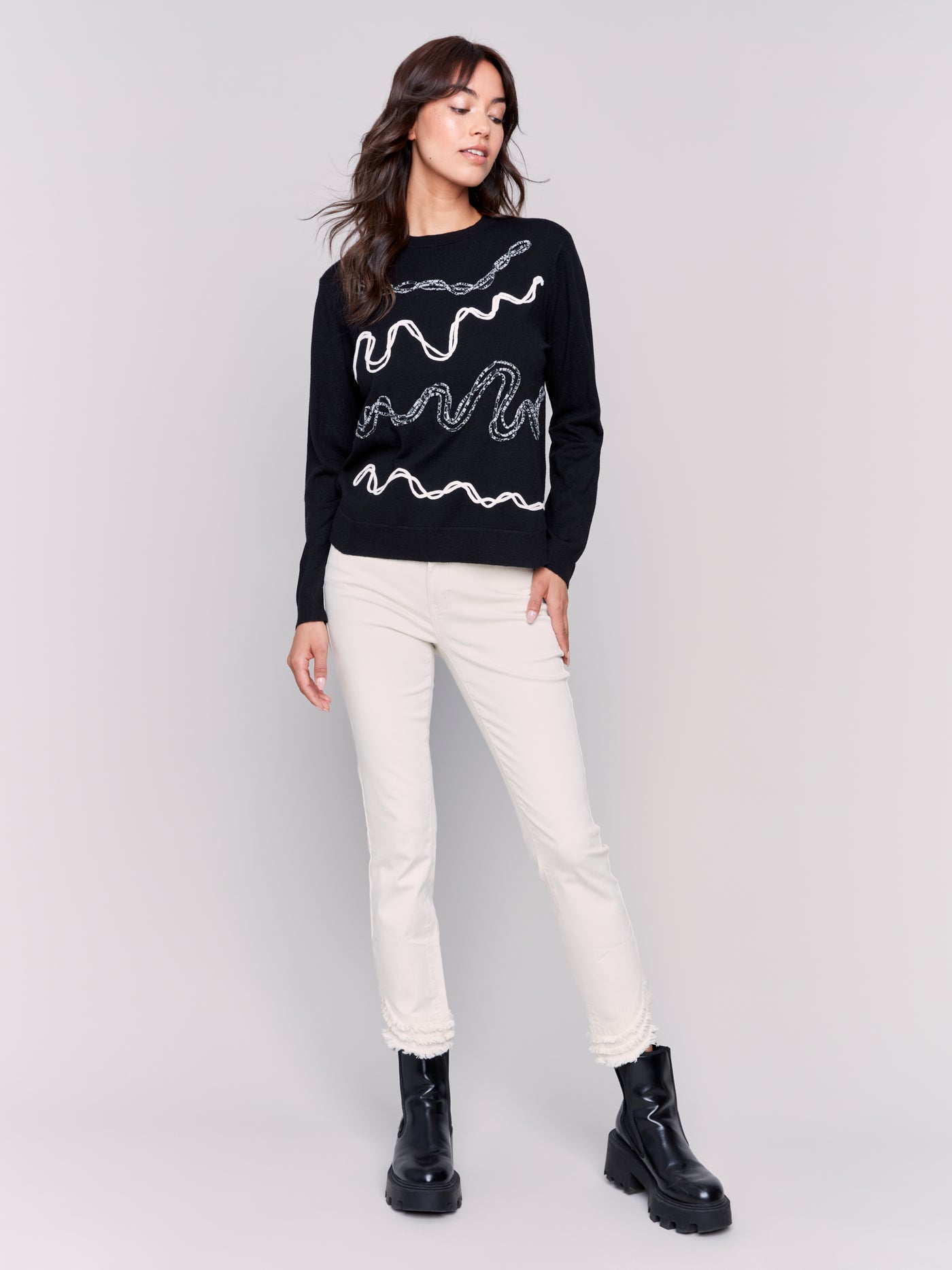 Embroidered Round Hem Sweater Charlie B