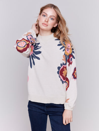 Floral Print Mock Neck Sweater Charlie B