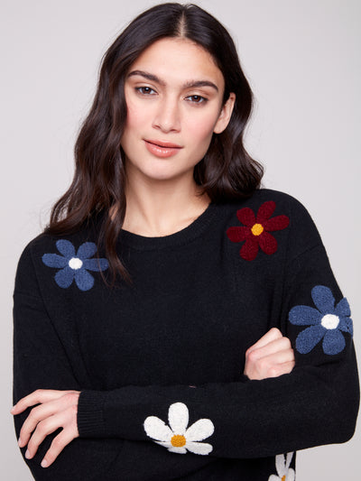 Plush Sweater with Boucle Flowers Charlie B