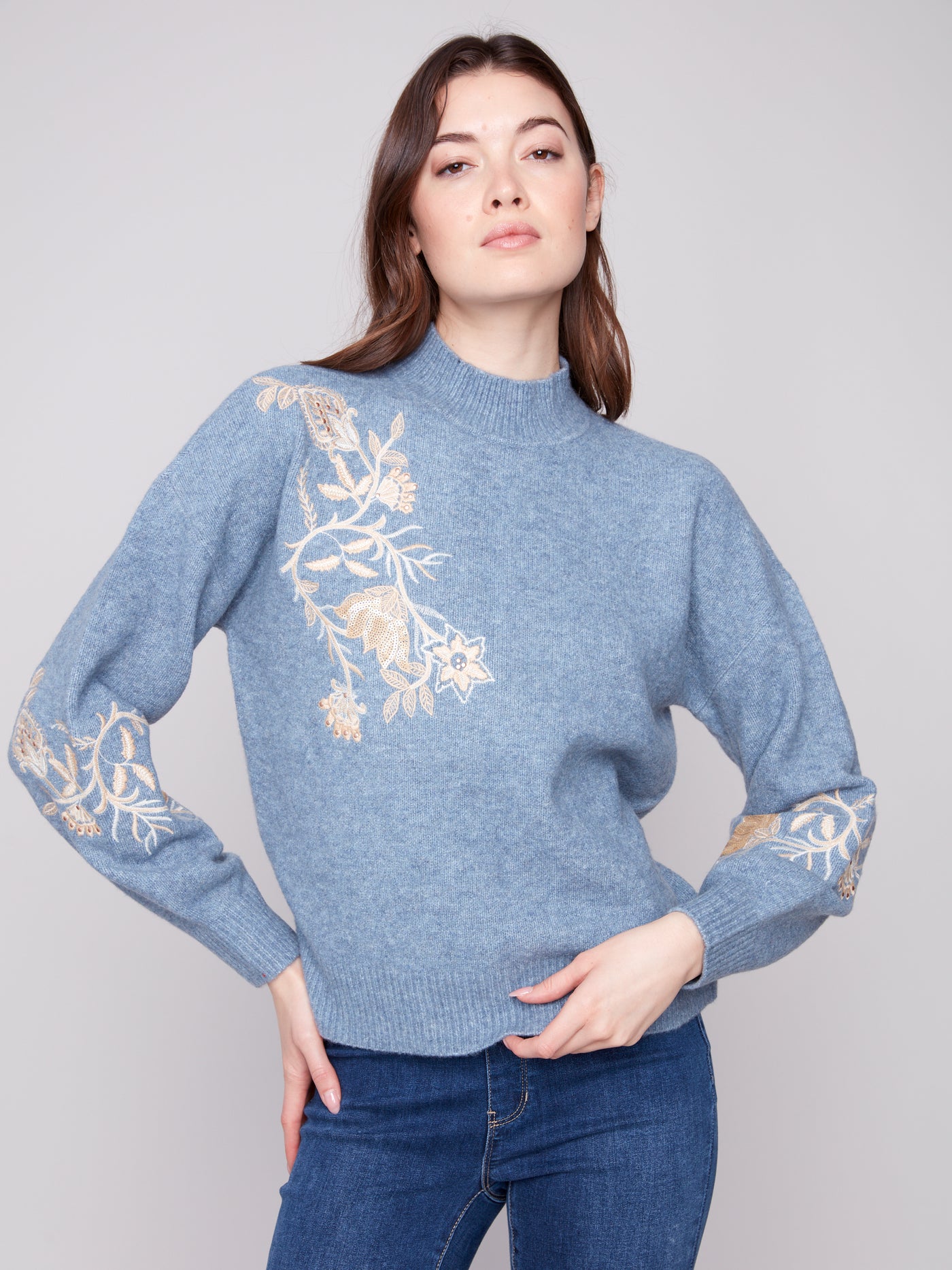 Mock Neck Sweater with Sequin Detail Charlie B