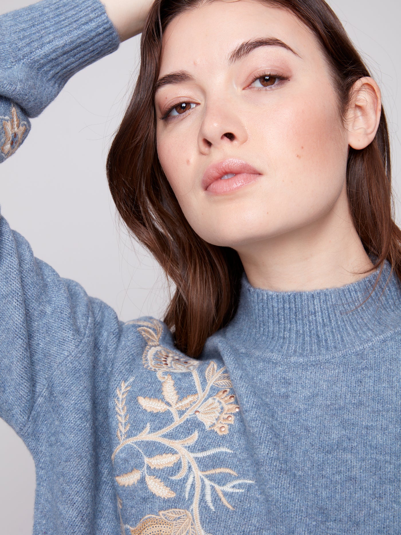 Mock Neck Sweater with Sequin Detail Charlie B