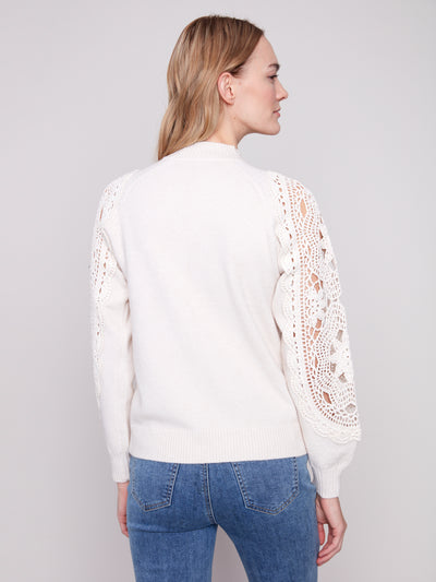 Mock Neck Sweater With Crochet Sleeves Charlie B