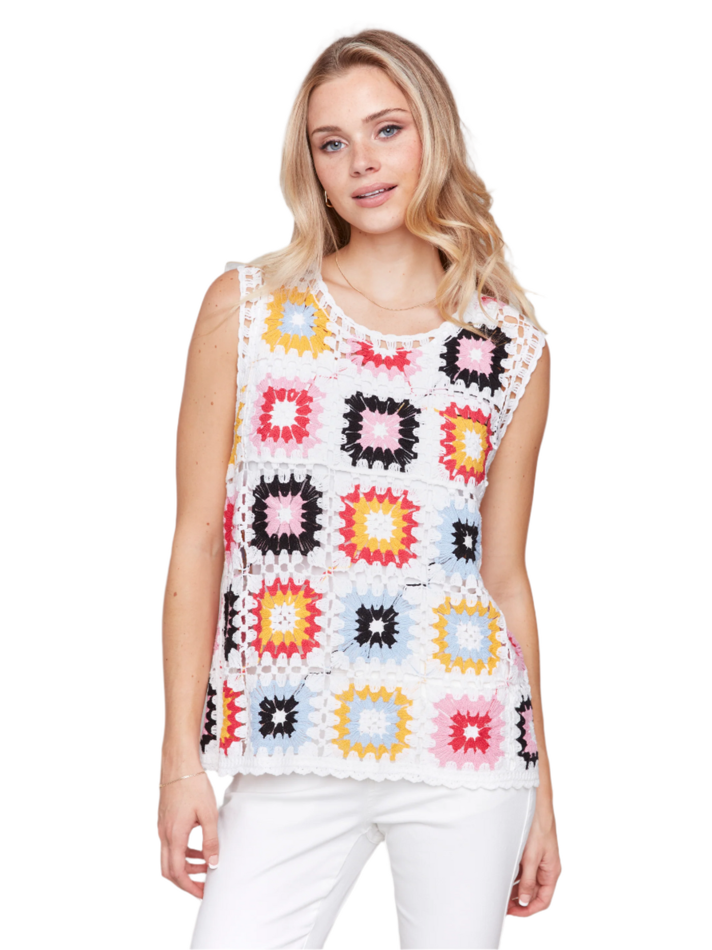 Sleeveless Crochet Crew Neck Top Charlie B