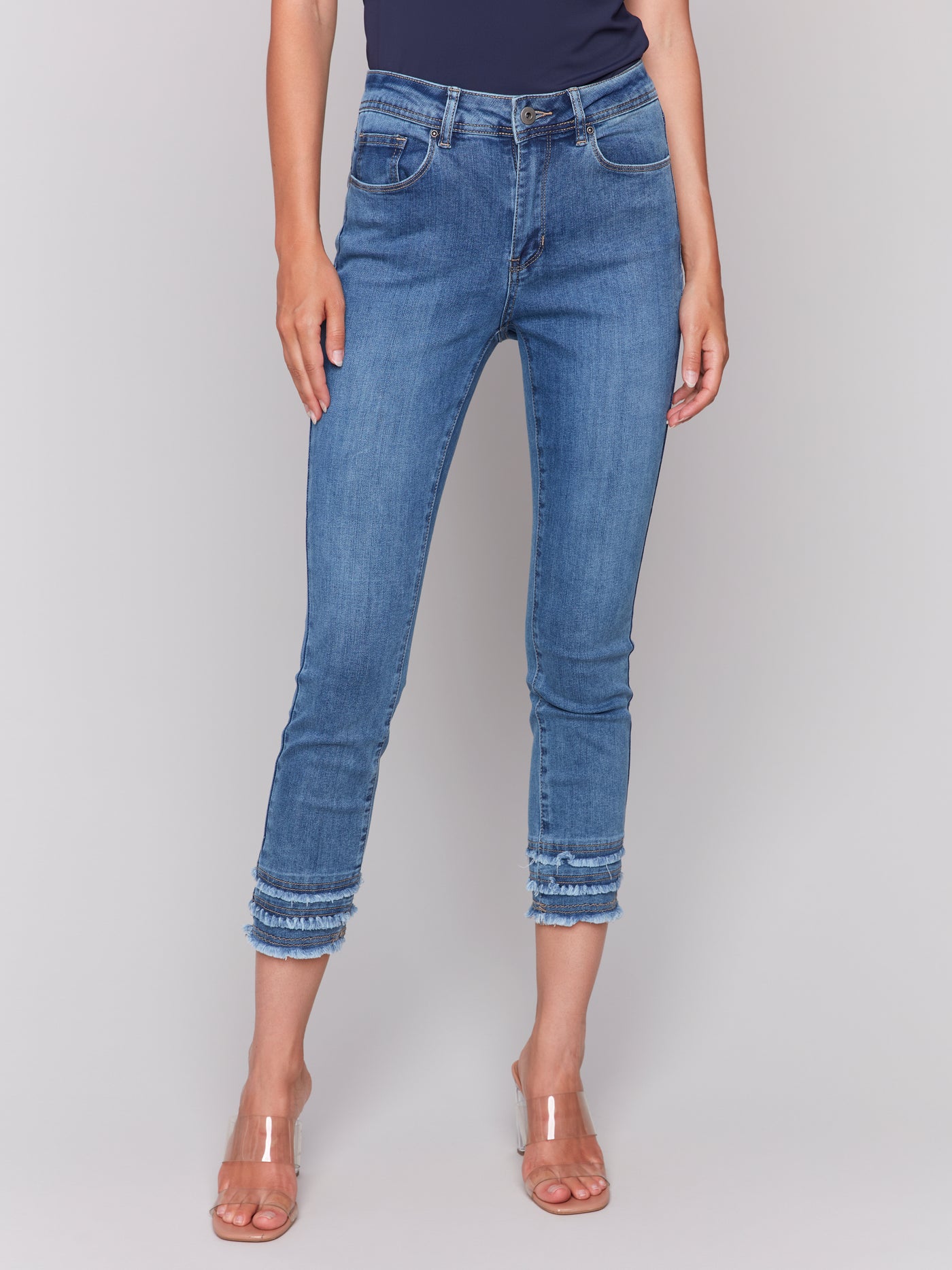 Frayed Hem Cropped Denim Pants Charlie B