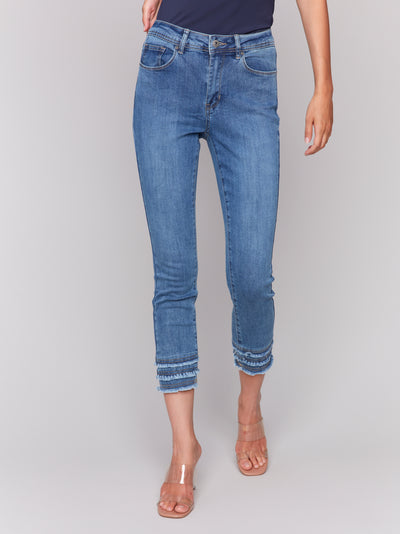 Frayed Hem Cropped Denim Pants Charlie B