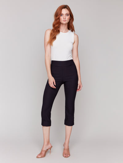 Solid Pull On Stretch Cropped Cuffed Pant Charlie B