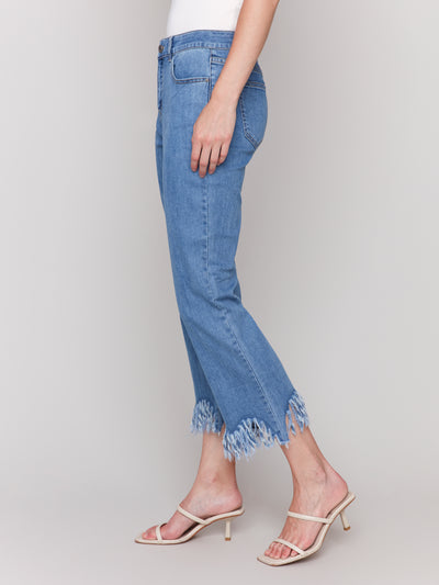 Cropped Jeans with Fringed Hem Charlie B