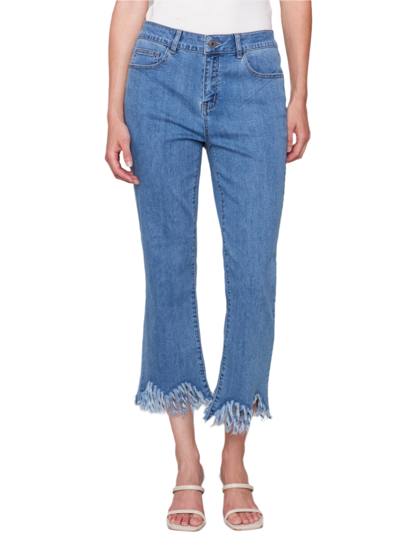 Cropped Jeans with Fringed Hem Charlie B