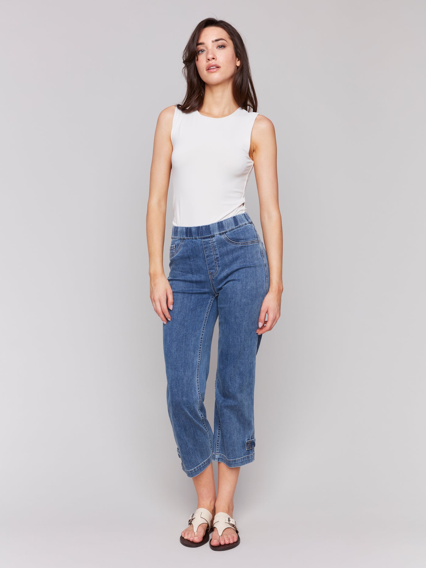 Cropped Pull-On Jeans with Hem Tab Charlie B