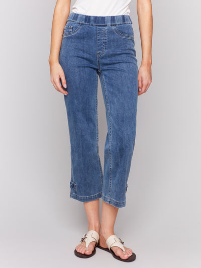 Cropped Pull-On Jeans with Hem Tab Charlie B