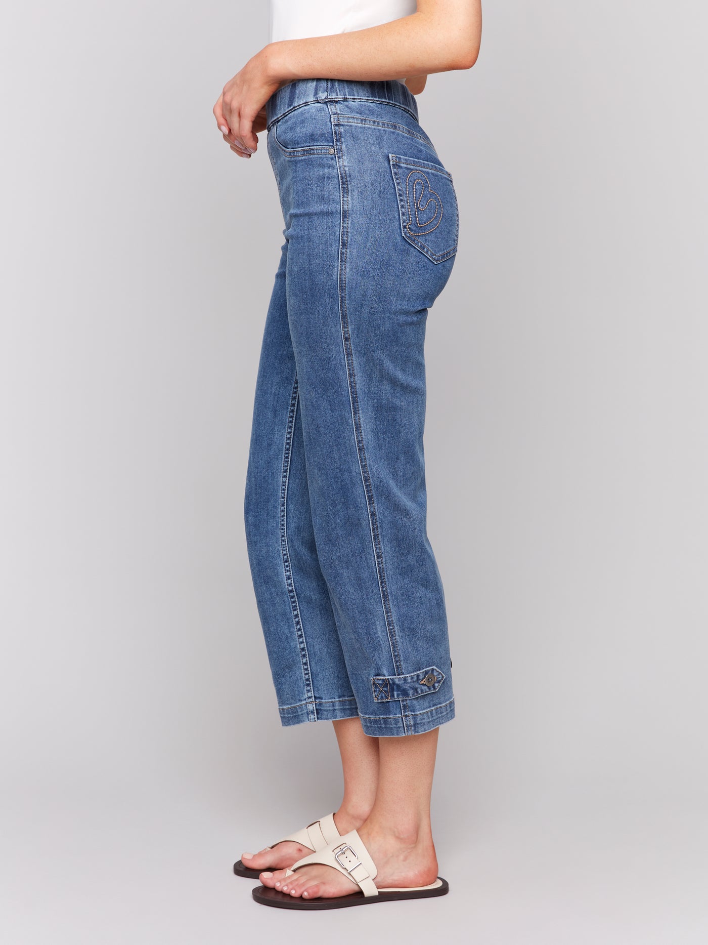 Cropped Pull-On Jeans with Hem Tab Charlie B