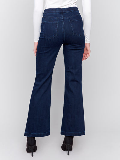 Pull-On Flare Jeans with Front Buttons Charlie B