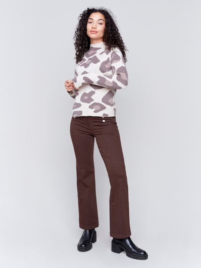 Pull-On Flare Twill Pants with Front Buttons Charlie B