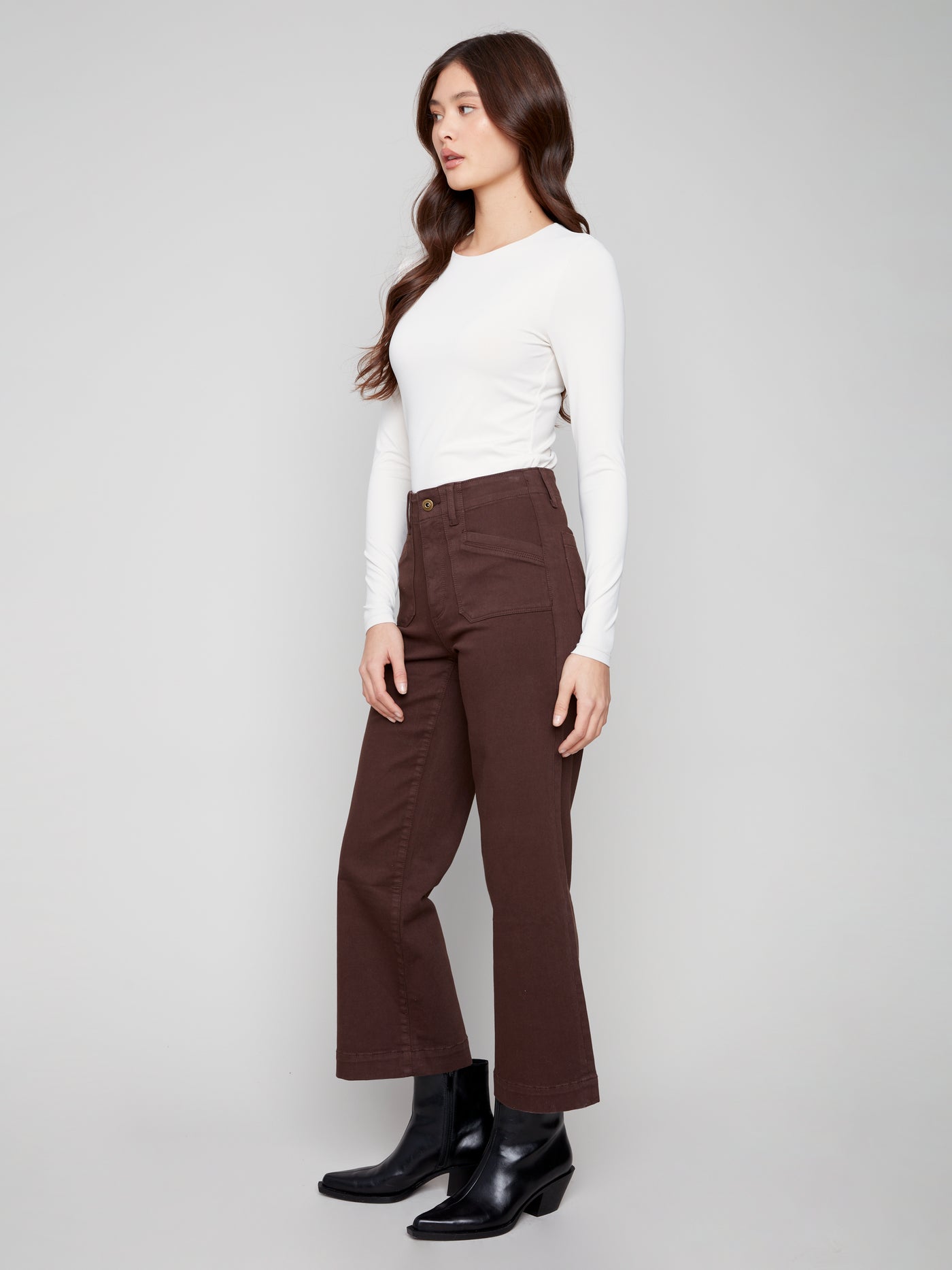 Cropped Wide Leg Stretch Twill Pants Charlie B