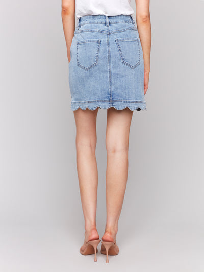 Scalloped Hem Button-Front Denim Skort Charlie B