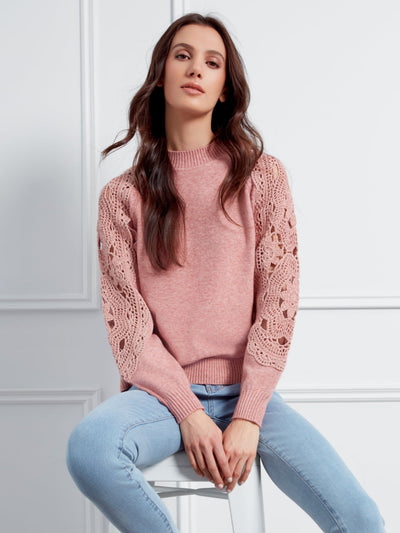 Mock Neck Sweater With Crochet Sleeves Charlie B