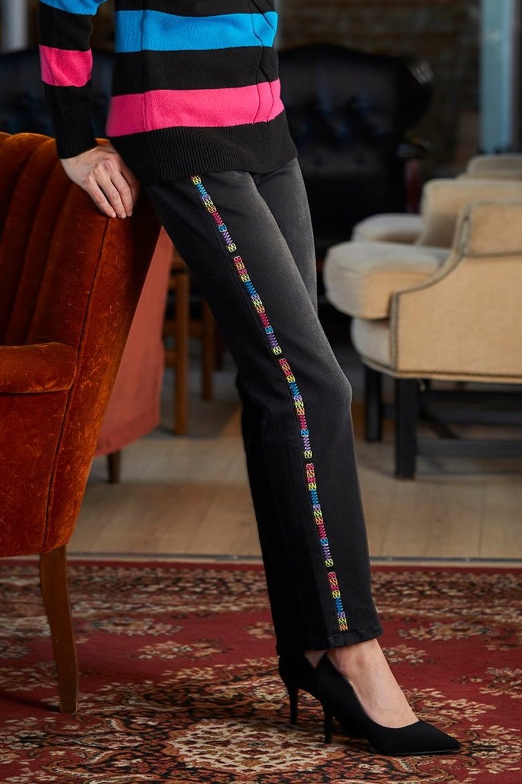 Embroidered Side-Stripe Jeans Elena Wang