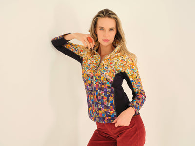 Geometric Print Zip Front Jacket Dolcezza