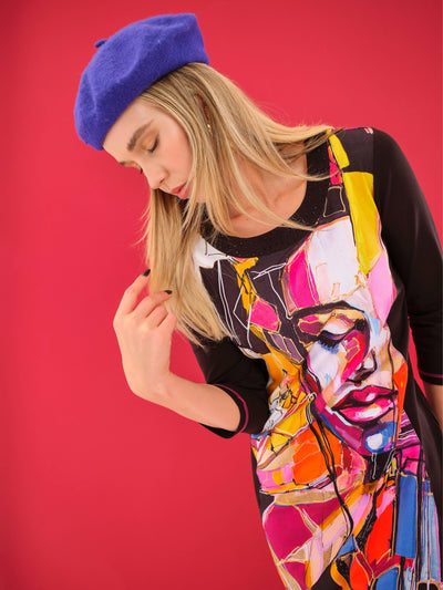 Abstract Face Print Shift Dress Dolcezza