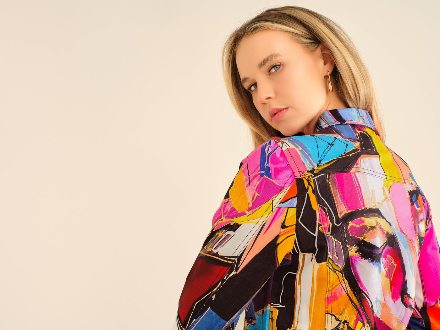 Abstract Multicolor Button Front Jacket Dolcezza