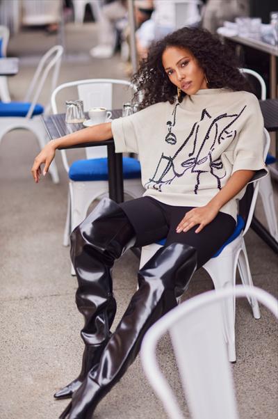 Abstract Mock-Neck Knit Top Frank Lyman