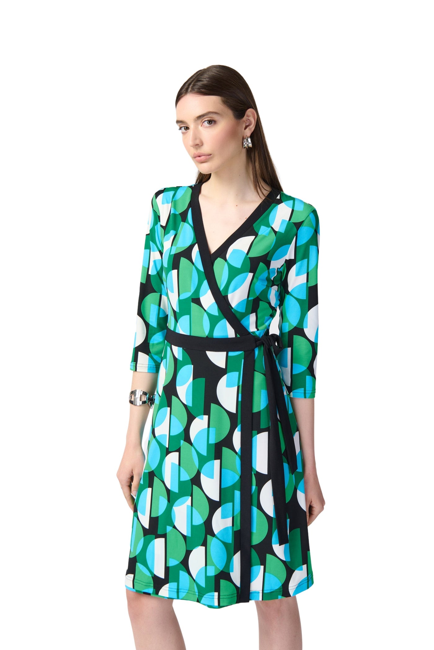 Geometric Print Silky Knit Wrap Dress Joseph Ribkoff