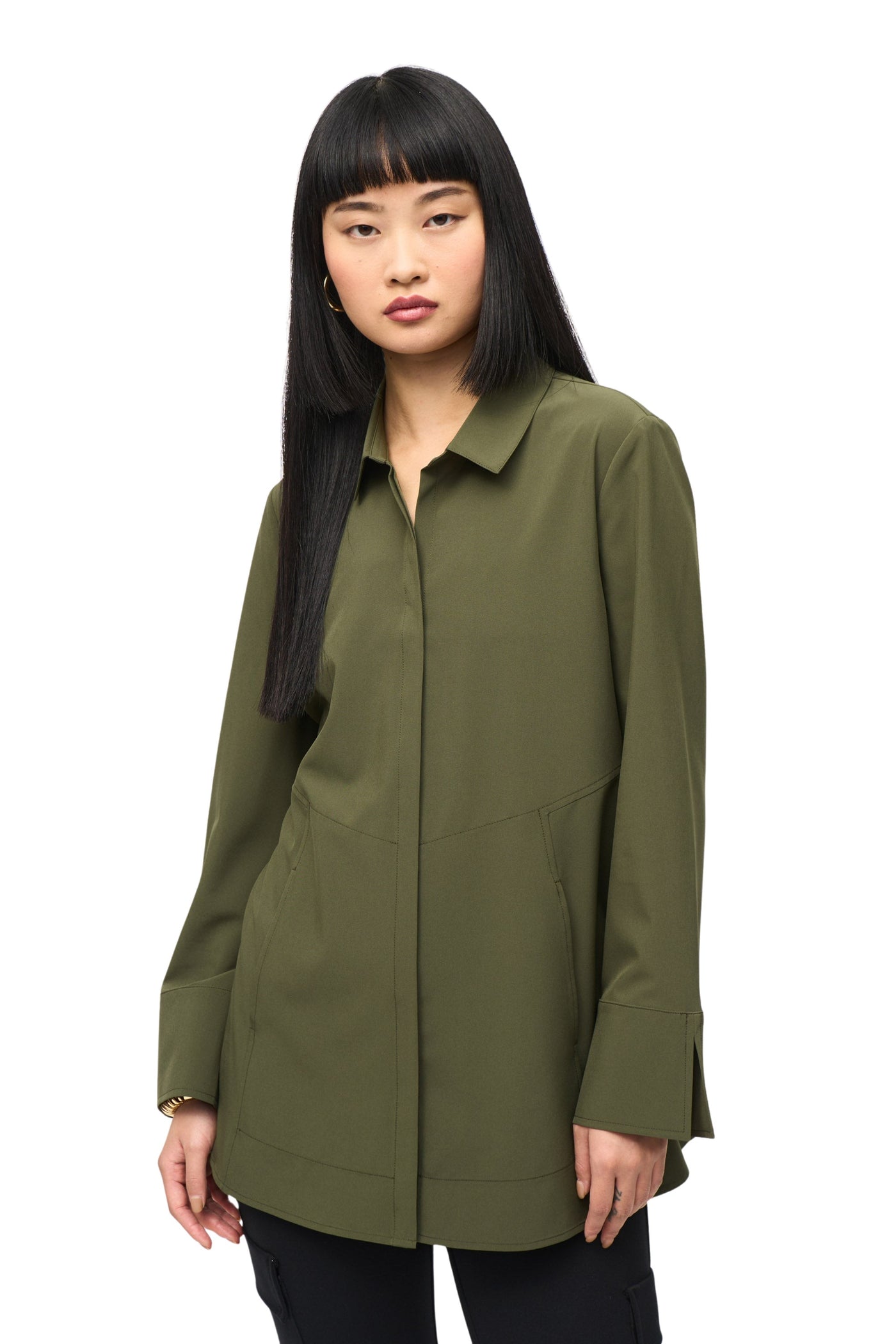 Woven Button-Down Blouse With Pockets Joseph Ribkoff