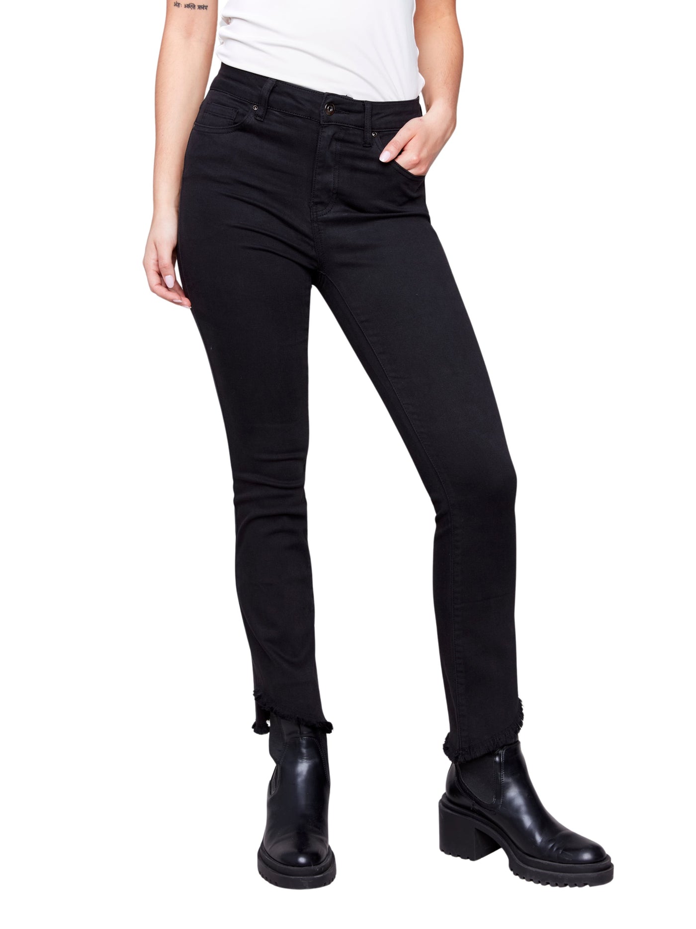 Bootcut Twill Pants with Asymmetrical Hem Charlie B