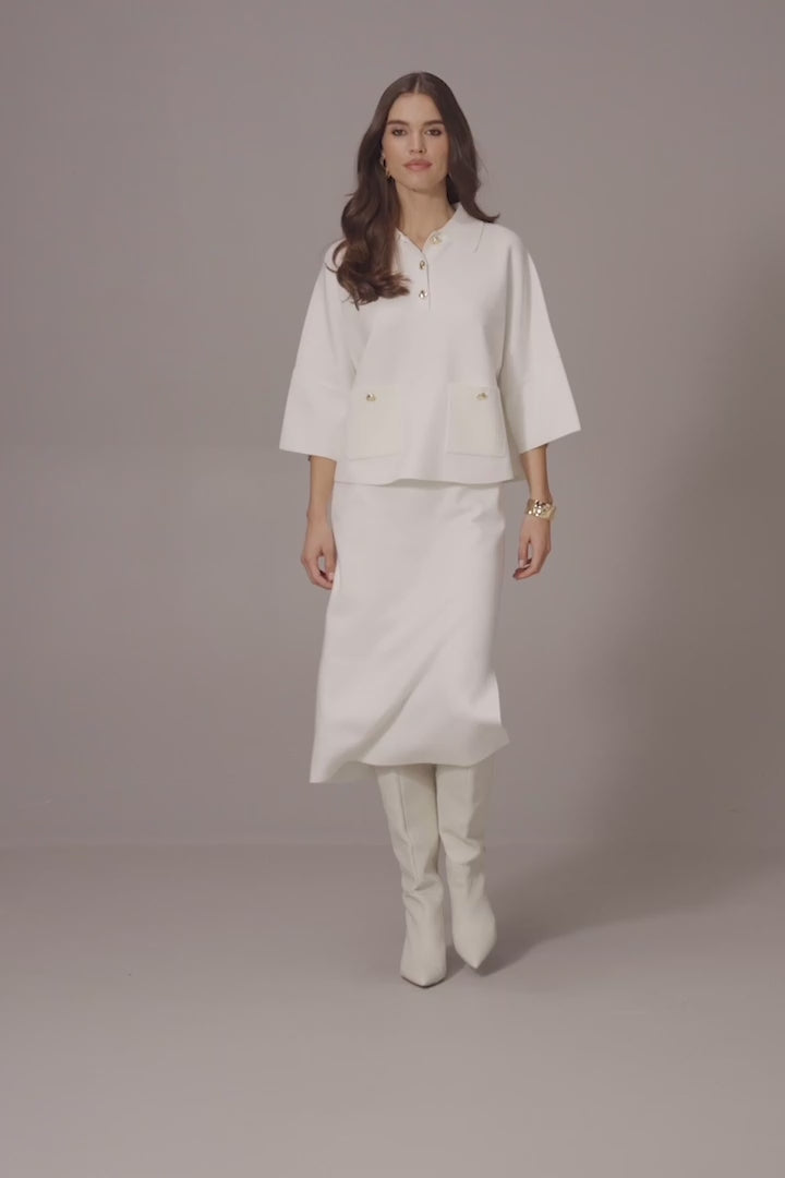 Sweater Knit Boxy Pullover With Polo Collar