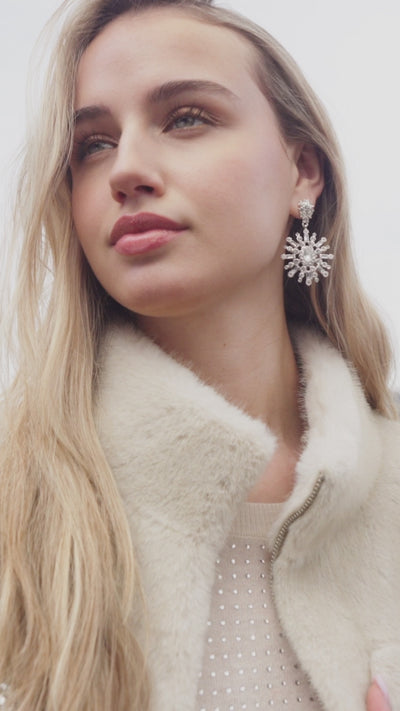 Faux Fur Jacket with Crystal Button Detail