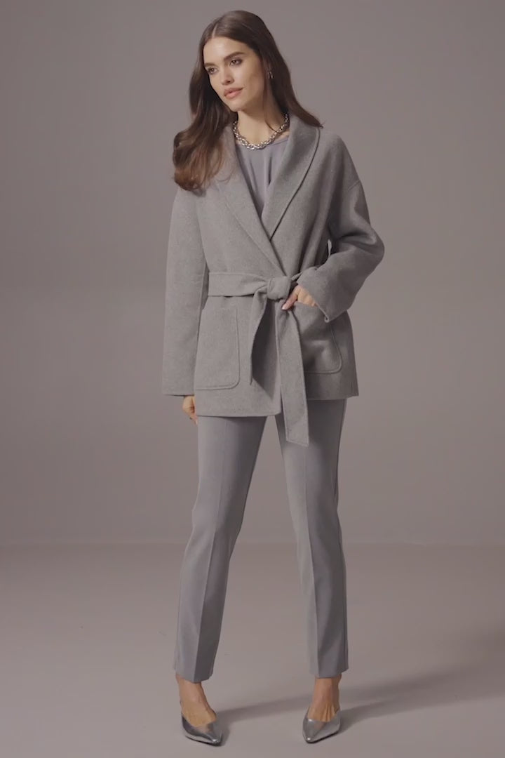 Pantalon droit à enfiler en maille soyeuse chinée