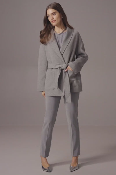 Pantalon droit à enfiler en maille soyeuse chinée