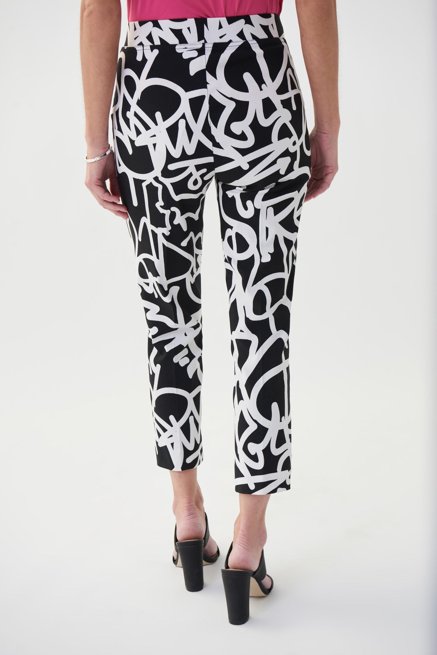 Joseph Ribkoff Pull-On Pants in Graffiti Print, Style 222067, Color Black-White 