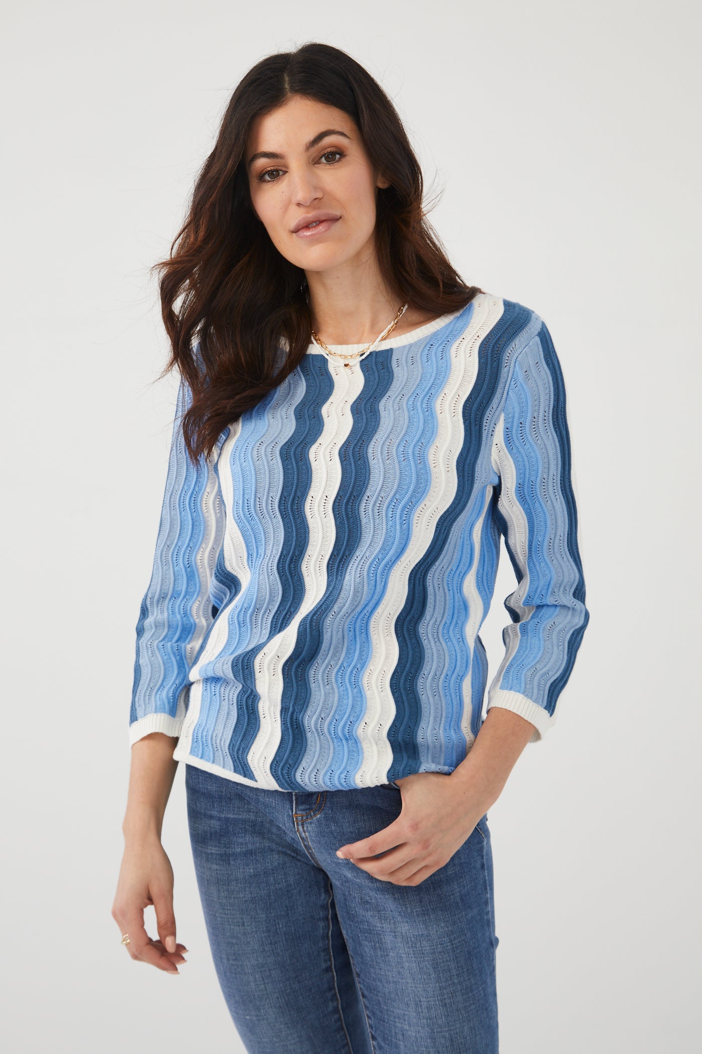 French Dressing Jeans Wave Pointelle Sweater 